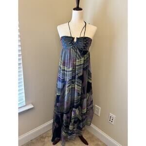 TRF asymmetrical Boho Tropical Colorful Ruffled Dress Fairy Tie Size Small